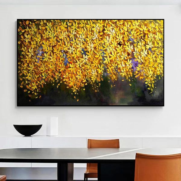 Cuchillo impresionista flor amarilla pintura al óleo 100% pintado a mano moderno lienzo arte hogar pared decoración cuadros para sala de estar A 678