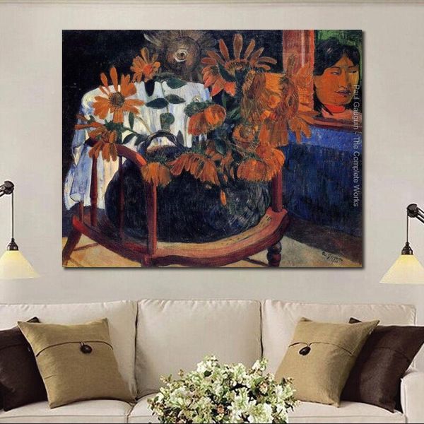 Lienzo de paisaje impresionista, girasoles, pintura de Paul Gauguin, obra de arte hecha a mano para el vestíbulo del Hotel