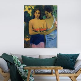 Impressionistische landschap canvas kunst twee Tahitiaanse vrouwen Paul Gauguin schilderij handgemaakte kunstwerken voor hotellobby