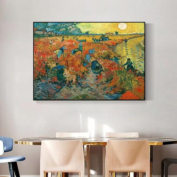 Pintura al óleo de paisaje impresionista 100% pintado a mano el viñedo rojo lienzo arte hogar pared decoración cuadros para sala de estar A 693