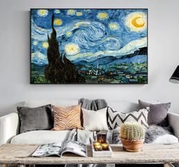 Impressionniste Van Gogh Nuit Étoilée Peintures À L'huile Impression Toile Nuit Étoilée Images Décoratives pour Salon Cuadros Decor3050997