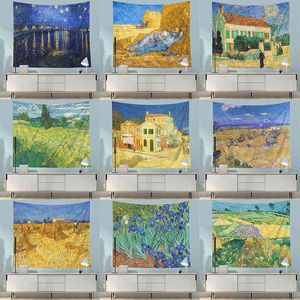 Impressionniste Tapisseries Murales Van Gogh Art Photo Ciel Étoilé Paysage Hippie Tapis Tenture Terres Agricoles Maison Décor Couverture J220804