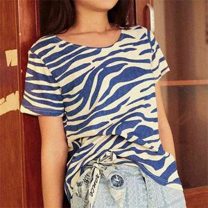 Imprim ZBRE T-shirt linnen femme korte mouw ronde kraag patroon print losse tee shirt retro tops casual vrouwen t-shirts 210722