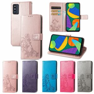 Impression Clover Étuis Portefeuille Avec Fente Pour Carte Pour Samsung S20 S21 FE S22 Ultra Note 20 A12 A21 A21S A51 A71 5G A72 A52 A42 A32 A22 A02S A03S A13 A53 A73 Fleur Dentelle Gaufrage