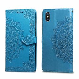 Opdruk kant mandala bloem portemonnee lederen flip card slot cover case voor iPhone 14 13 11 12mini pro max xs xr 8 7 6s plus