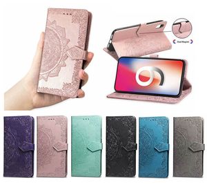 Empreinte Dentelle Mandala Fleur Portefeuille En Cuir Flip Card Slot Cover Case pour Samsung Samsung S10 S20 S21 S22 A12 A32 A52 A72 A13 A23 A33 A53 A73 5G