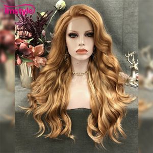 Imstyle – perruque Lace Front Wig synthétique blonde dorée, perruque longue ondulée naturelle pour femmes, perruque de Cosplay en Fiber résistante à la chaleur 24 pouces240115