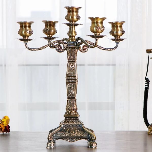 IMUWEN BRONZE CANDEURS METAL METAL 5 Arms Holder Wedding Candlelabra Candlesticks Candle Stand Table Centorpiece Decoration Event Decoration