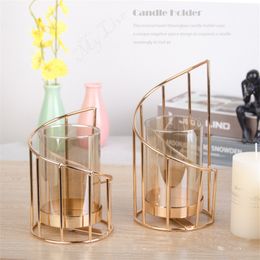 Imuwen Candle Holder Gold European Geometric Candlesticks Lantern Wedding Centerpieces Tabel voor huistafel Party Decoratie