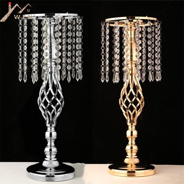 IMUWEN Exquis Flower Vase Twist Shape Stand Golden / Silver Wedding / Table Centerpiece 52 CM Tall Road Lead Home Decor 210409
