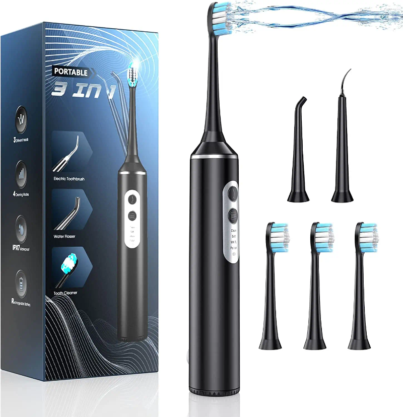 Em 1 combinação de escova de dentes sônica sem fio e fio dental de água para vários usuários que precisam de fio dental para viajar para casa