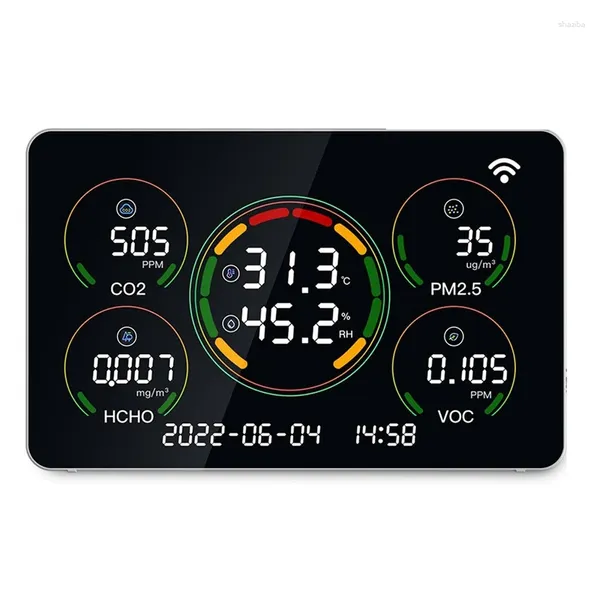 Monitor de calidad del aire interior en 1, Detector de CO2 de alta precisión, medidor de temperatura y humedad Pm2.5 TVOC HCHO