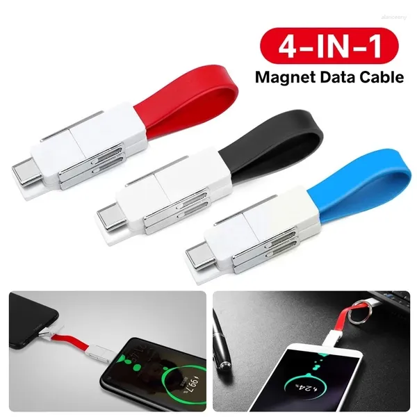 En 1 llavero magnético Cable USB Micro Cable de carga tipo C 8 pines Cable de datos de banco de energía corto portátil para IPhone Android