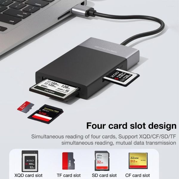 En 1 lector de tarjetas de memoria múltiple carcasa de aleación de aluminio ABS cable de PVC USB 3,0 HUB de 2 puertos adaptador de alta velocidad para XQD CF SD TF