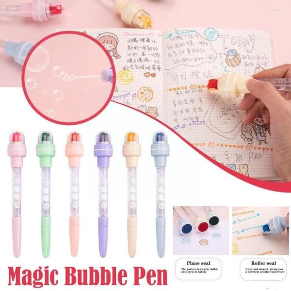 En 1 bolígrafo con sello, juguetes para niños, regalo de burbujas multifunción para niños y niñas, sello de rodillo O7F5