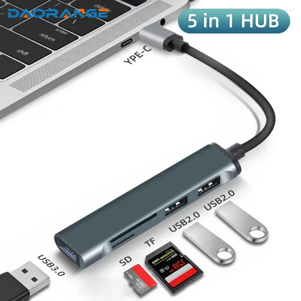 HUB USB C en 1 pour MacBook Pro/Air, Station d'accueil pour ordinateur portable 3.0, lecteur de carte SD, 5 ports, adaptateur TF 2.0, séparateur