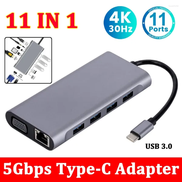 Répartiteur USB Hub 3 0 type-c en 1 vers adaptateur lecteur de carte Hdmi VGA, Station d'accueil 11 Ports pour MacBook, ordinateur portable