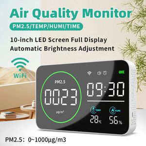 Dans 1 détecteur de qualité de l'air intelligent WiFi PM2.5 Moniteur Testeur d'humidité de température numérique intérieure Testeur de 10 pouces d'écran LED