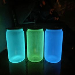 In 16 oz Glow Dark Glass Tumblers met bamboe deksel korte sublimatie kan koelere matglazen cola bierblikjes 480 ml drank drinkcup gradiëntflessen es s drek