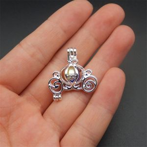 10 stks de nieuwe stijl Bright Silver Pumpkin Car Lockets sieraden maken Pearl Cage hanger Essence Oil Diffusion Pearl.