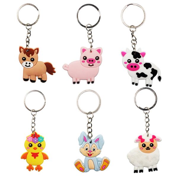 En vrac dessin animé mignon Animal de ferme porte-clés pendentif cadeau alliage plastique PVC caoutchouc lapin cochon sac voiture porte-clés bijoux accessoires cadeau