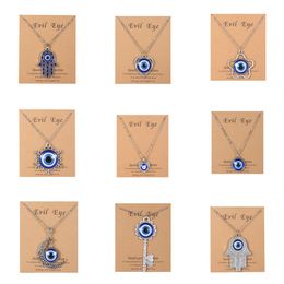 Colliers avec pendentif œil du diable, en vrac, pour hommes et femmes, en alliage de diamant, collier mauvais œil bleu turc, avec carte cadeau en papier