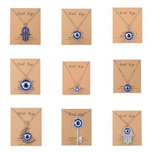 In bulk Devil's Eye hanger kettingen voor mannen vrouwen legering diamant Turks blauwe boze oog ketting met cadeaupapieren kaart