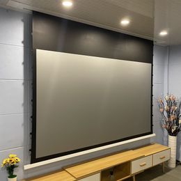 In het plafond verzonken 3D 4K Tab-tension Luxe elektrisch gemotoriseerde projector Projectiescherm Verborgen in het plafond Bespaar ruimte