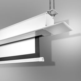 Plafondinbouwscherm Gemotoriseerde aluminium behuizing Behuizing verborgen in het plafond Matwit elektrisch gemotoriseerd automatisch projectorscherm