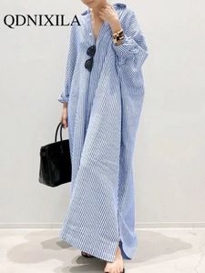 Élégant rayé Cardigan ample surdimensionné Robe femmes hauts femmes chemises dames Robe à manches longues chemisier boutonné chemise 240325