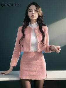 In de Koreaanse mode tweedelige rokset voor vrouwen outfit Casual Sweet Chic Elegant Tweed Woman Matching Dress Sets Suits 240124