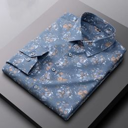 In overhemd lange mouwen voor mannen Casual Print slim fit effen overhemd elastische neiging retro tops elegante designer kleding 240229
