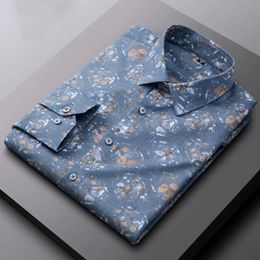 en camisa camisas de manga larga para hombres Camisa lisa ajustada con estampado casual elástico tiende tops retro ropa de diseñador elegante 240319