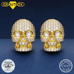 Boucles d'oreilles squelette en argent Sterling 925 plaqué or pour femmes, brillant D VVS Hip Hop, bijoux d'anniversaire, cadeaux 240220