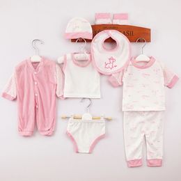 In de lente zomer geboren meid kleren 0 tot 3 maanden cartoon schattige print zachte tops jumpsuit baby items 8 -delige sets bc300 240512