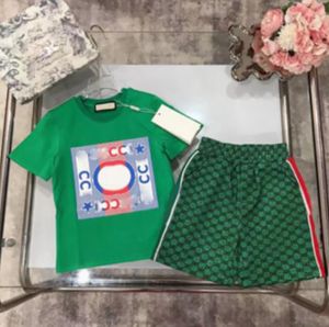 Op voorraad 2-12 jaar Designer Kinderkleding Sets T-shirtbroek Set Brand Printing Kinderen 2-delige pure katoenen kleding Baby Boys Girl Mode