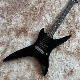 En stock 24 frettes RICH Stealth Chuck Schuldiner Guitare électrique noir brillant, touche en palissandre, incrustation de diamants, cordier enveloppant, micro à pont unique