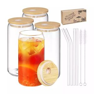 EE. UU. CA Almacén 16 oz Sublimación Vidrio Tazas de cerveza Tapas de bambú Vasos de paja DIY Espacios en blanco Latas Transferencia de calor Cóctel Tazas de café helado Vasos de whisky Tarros de masón GG1019