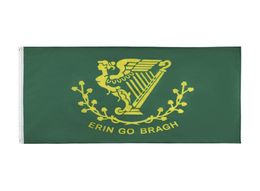 En stock 3x5ft 90x150cm Hanging Green Backgroud Ireland Irish Erin Go Bragh Harp Flag and Banner for Celebration Decoration1461117