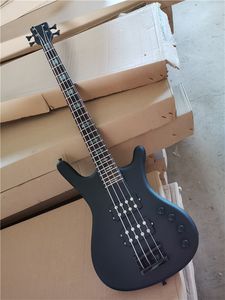 En stock Guitare basse électrique à corps noir mat 4 cordes avec touche en palissandre, micros HH, peut être personnalisé