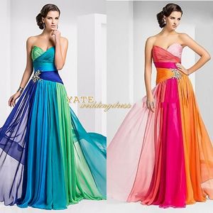 En existencia $ 49 Envío gratis Sin tirantes Empire Chiffon Ruffles Multicolor Lace Up Crystal Vestidos de dama de honor Vestido de fiesta formal Menos de 100