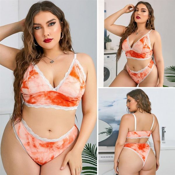 En Stock 4XL Plus La Taille Femmes Sexy Lingerie Sous-Vêtements Érotique Porno Tie-dye Dentelle Confortable Vêtements De Nuit Vêtements De Nuit Polyester Dentelle Two-224C