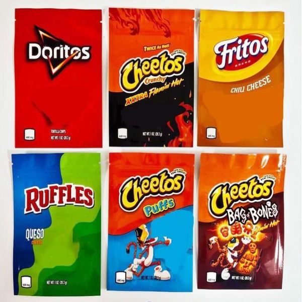 En stock 600 mg Doritos chips mylar sacs snack cheetos bouffées sac d'emballage croustillant 1OZ Fritos volants vide odeur preuve pochette à glissière edi Nuvi