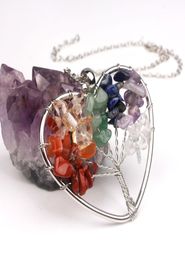 En stock 7 Piedras de chakra collares de cristal Pendants Natural Stone Tree of Life Pendulum Collar colgante para mujeres curando Reiki J1584786