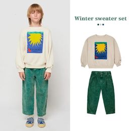 En Stock BC enfants sweat à capuche automne/hiver garçons et filles dessin animé soleil imprimé laine sweat à capuche velours côtelé pantalon ensemble 231227