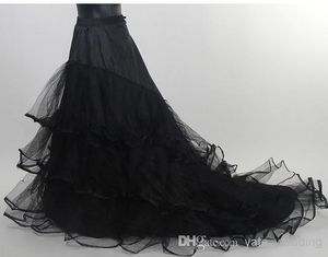 In Stock Black Rok Bruiloft Petticoat Goedkope Lange Tulle Bridal Crinoline voor jurk met Chapel Train Charming Slip Bridal Rokken