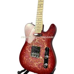Guitare électrique Brad Red Paisley, manche en érable, incrustation de points noirs, pont chromé à 3 selles, Pickguard transparent, en Stock