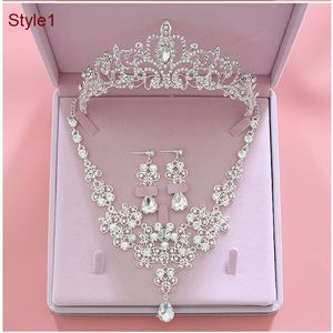 Conjuntos de joyería nupcial de cristal de moda pendientes de corona de boda collar accesorios para el cabello de boda mujeres graduación novia Tiara coronas