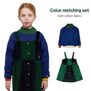 En stock pour enfants, 2023 automne / hiver BC BC Girls's Mid Taille colorée Vobine suspendue sans manches en velours sans manches