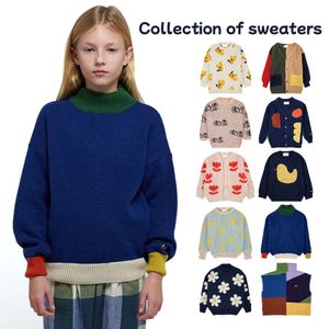 In Stock Children's Sweater 23 Autumn/Winter BC Girls Cartoon Color Block Pullover Vest Cardigan Boys 'V-Neck Knit L2405